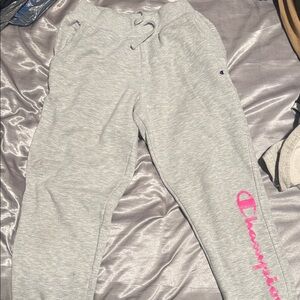 Champion Kids Light Gray Joggers with Pink Logo